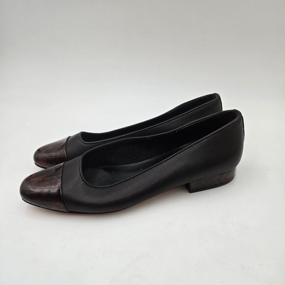 VANELi Womens Sz 7 Frankie Leather Low Heel Black Leather Tortoise Print Shoes - Picture 3 of 7